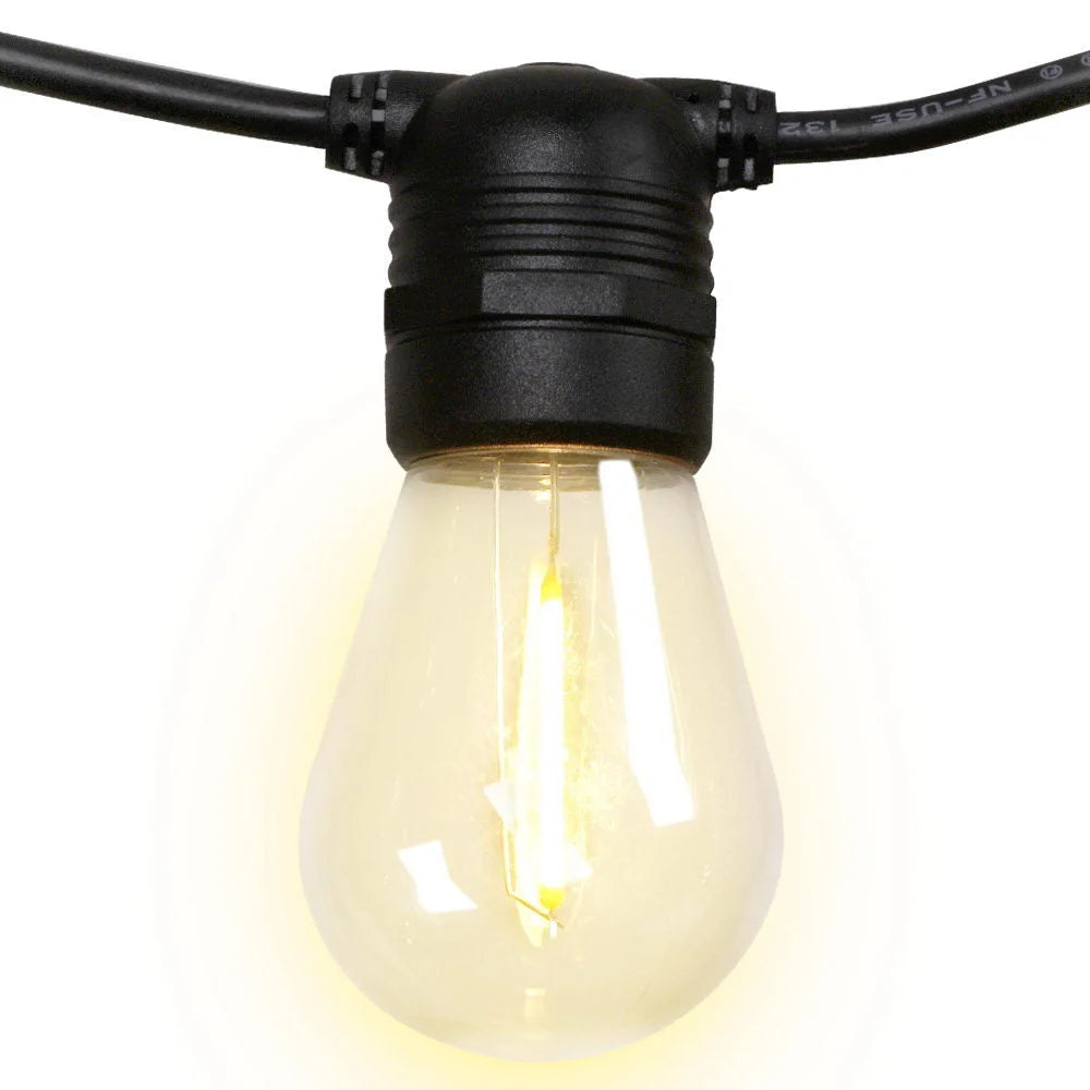 LED string lights with hanging bulb string and black cable