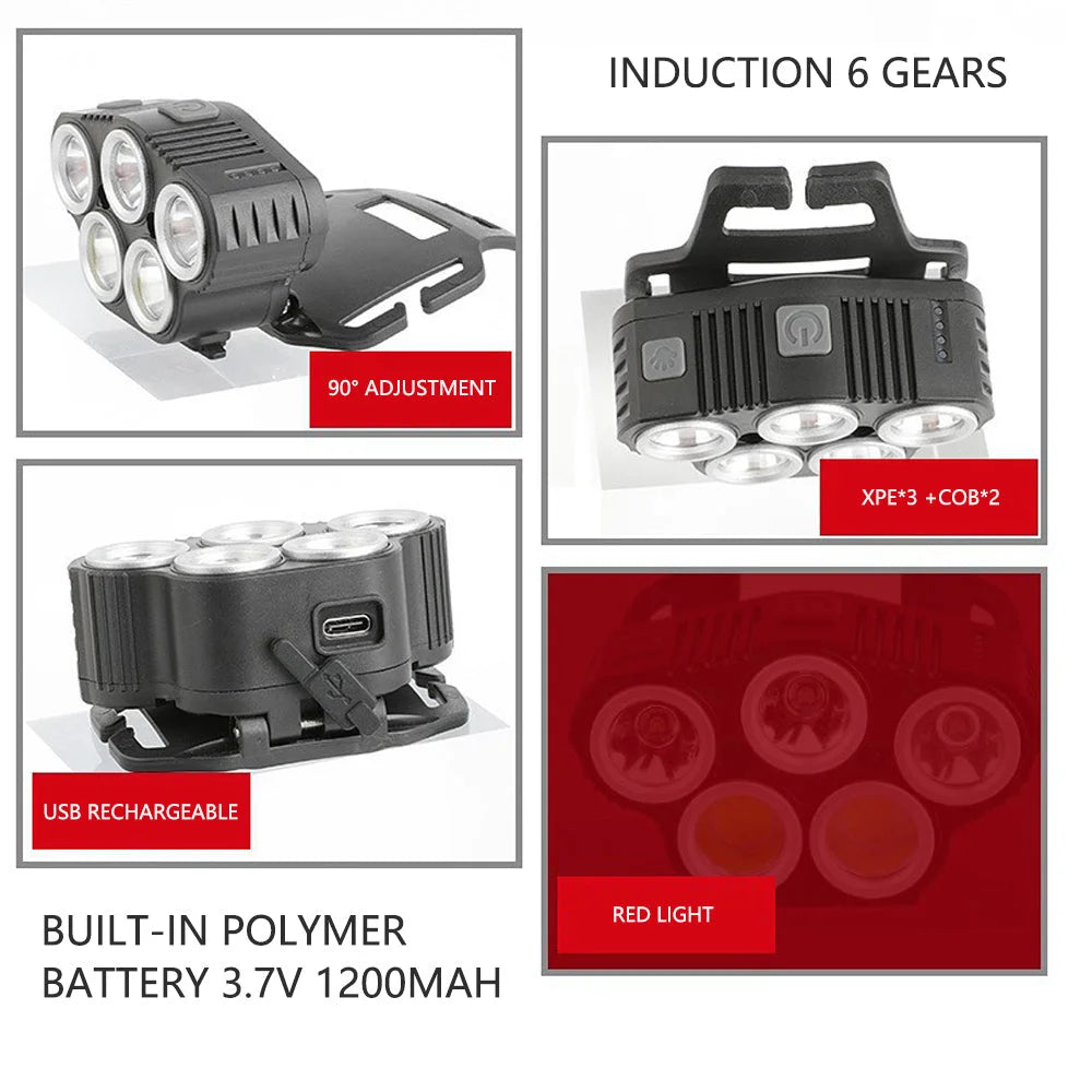LED Head Torch 6 Modes Induction Camping COB Infrared