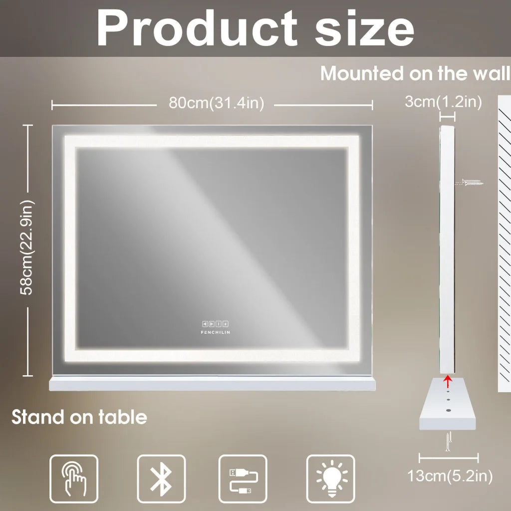 LED Makeup Mirror Bluetooth Touch Sensor Hollywood Vanity