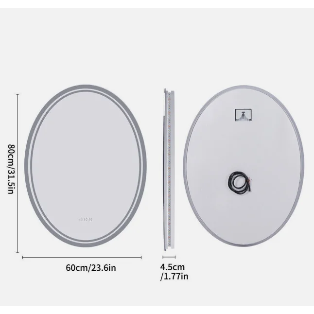 LED Oval Frameless Wall Mirror Salon / Bathroom - 60 x 80cm