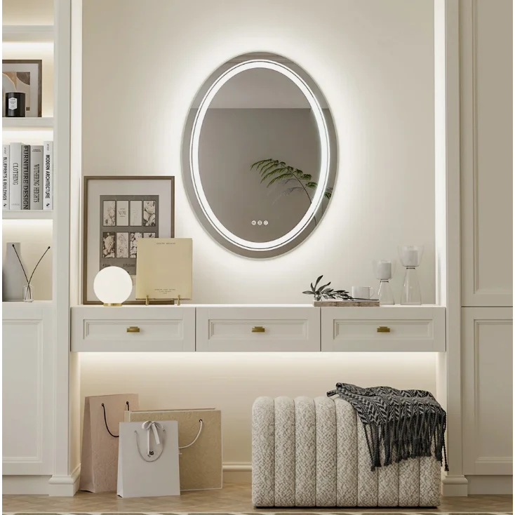 LED Oval Frameless Wall Mirror Salon / Bathroom - 60 x 80cm