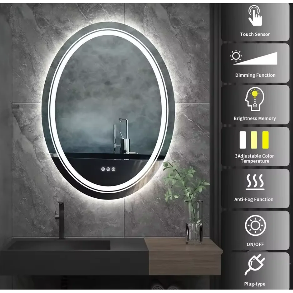 LED Oval Frameless Wall Mirror Salon / Bathroom - 60 x 80cm