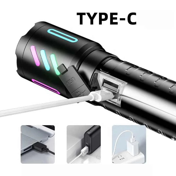 LED Rechargeable Laser Flashlight – Multifunctional Type-C