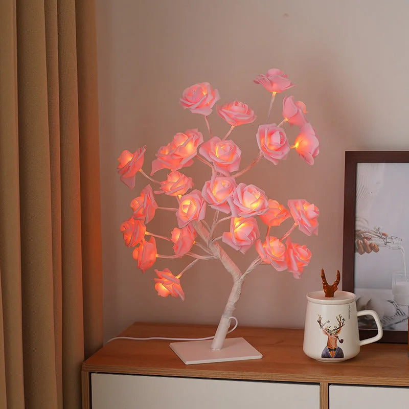 LED Rose Flower Tree Light with Detachable Base and USB
