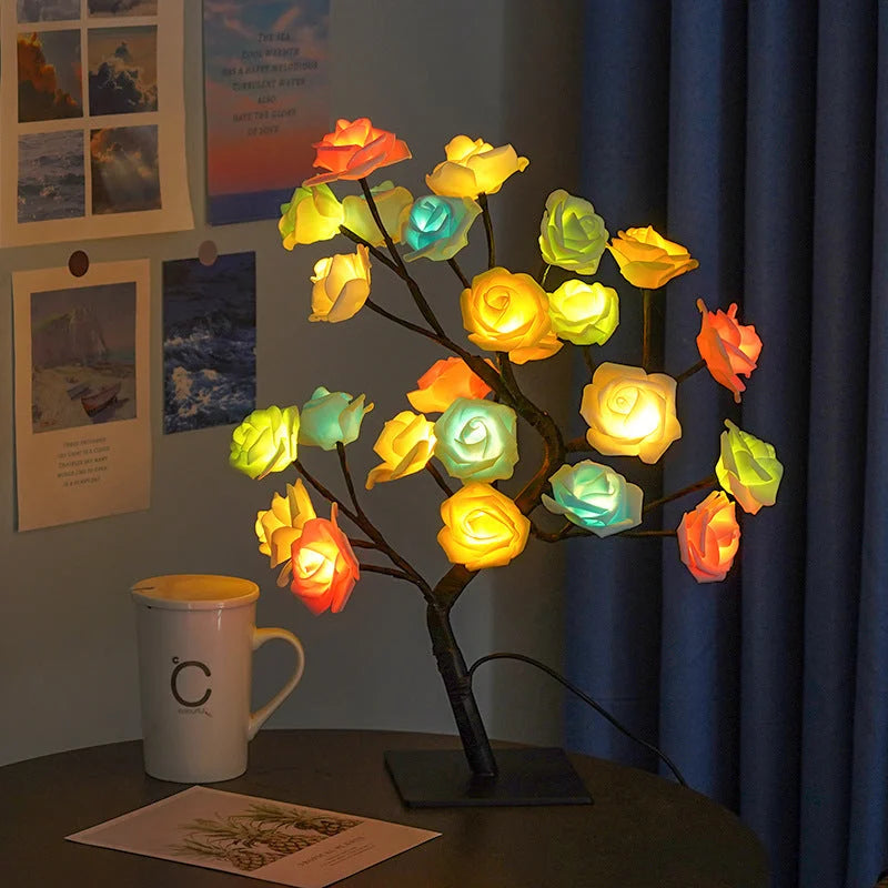 LED Rose Flower Tree Light with Detachable Base and USB