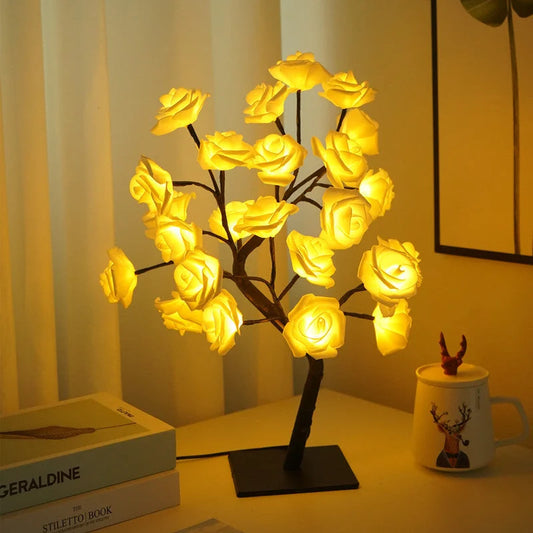 LED Rose Flower Tree Light with Detachable Base and USB