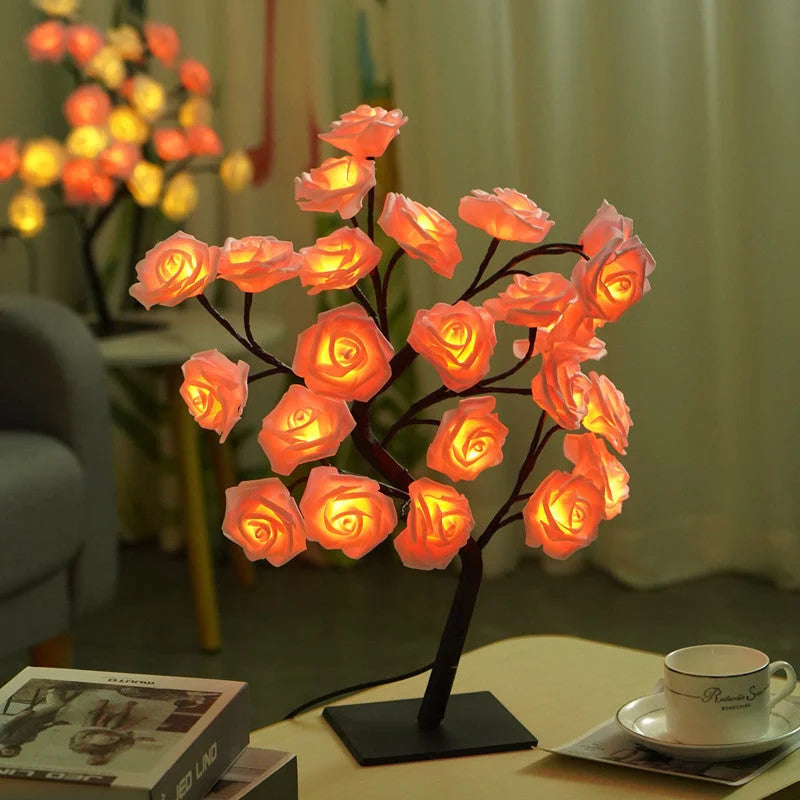 LED Rose Flower Tree Light with Detachable Base and USB