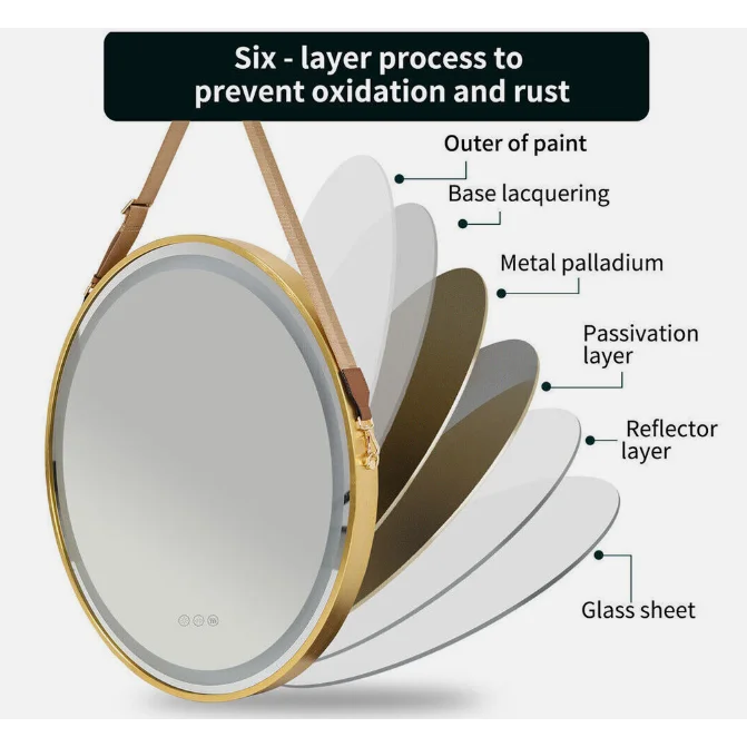 LED Round Hanging Wall Mirror Salon / Bathroom - Gold 80cm