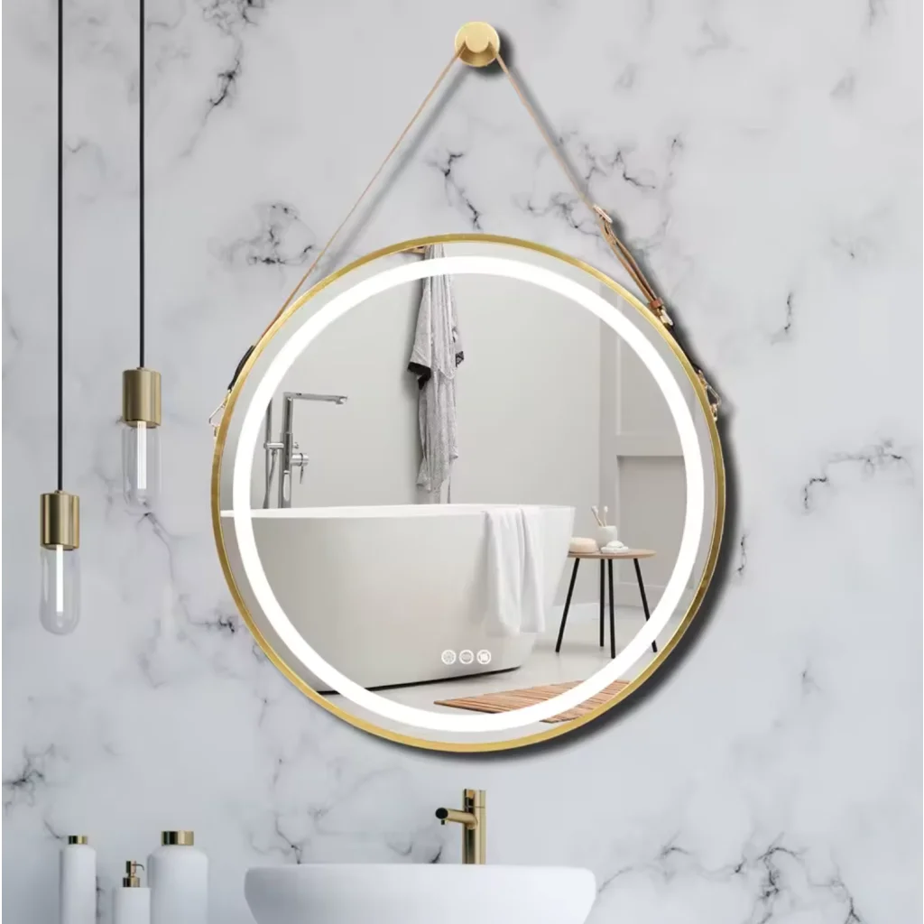 LED Round Hanging Wall Mirror Salon / Bathroom - Gold 80cm