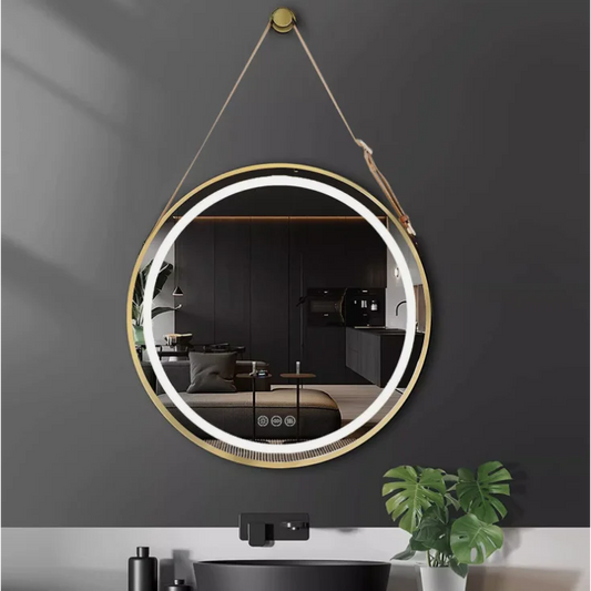 LED Round Hanging Wall Mirror Salon / Bathroom - Gold 80cm