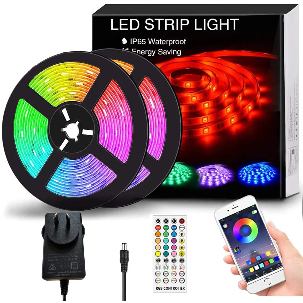 12m LED strip lights with display setup and product form