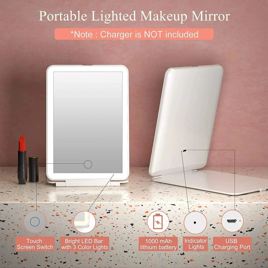 LED Travel Makeup Mirror 3 Light Modes USB - Home & Garden