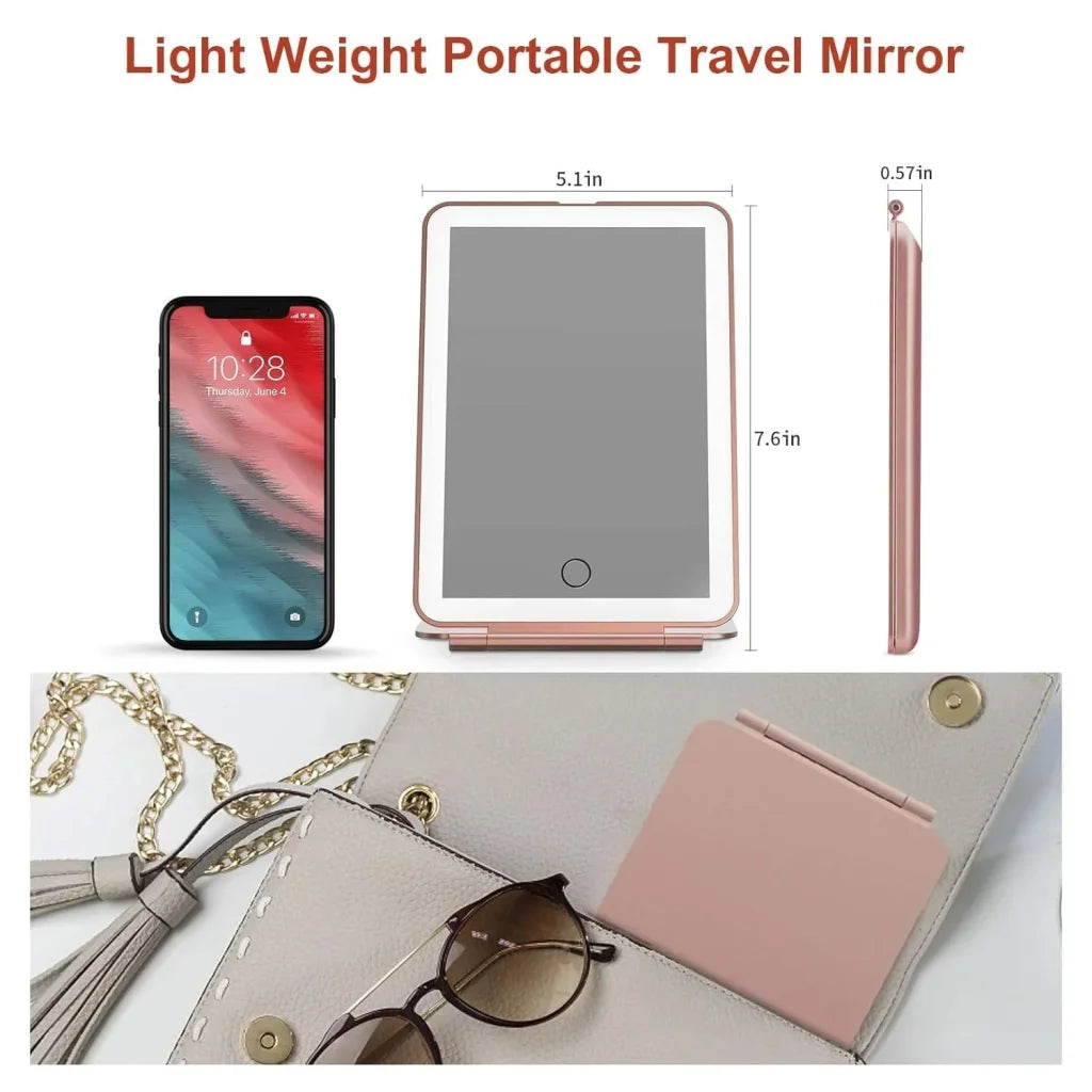 LED Travel Makeup Mirror 3 Light Modes USB - Home & Garden