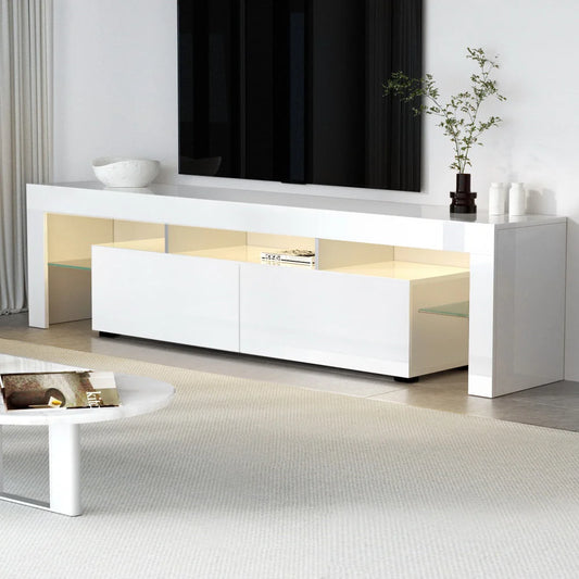 White glass 189cm cabinet with led tv stand entertainment