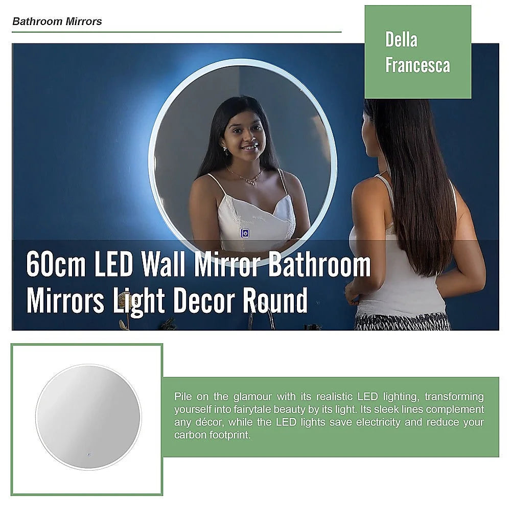 LED Wall Mirror Bathroom Mirrors Light Decor Round 60cm