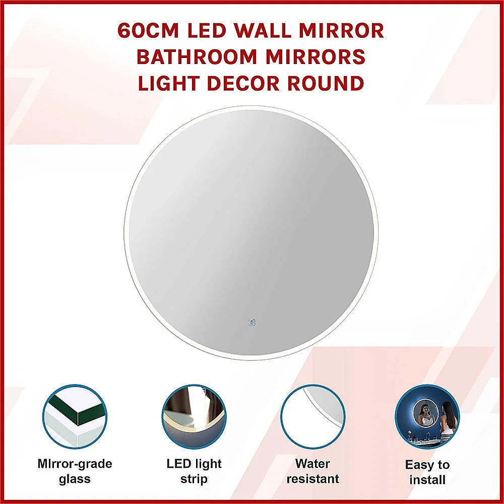 LED Wall Mirror Bathroom Mirrors Light Decor Round 60cm