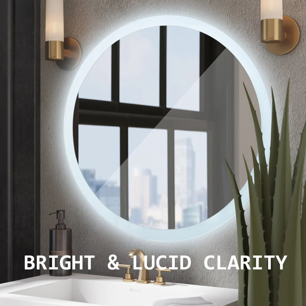 LED Wall Mirror Round Touch Anti-Fog Makeup Decor Bathroom