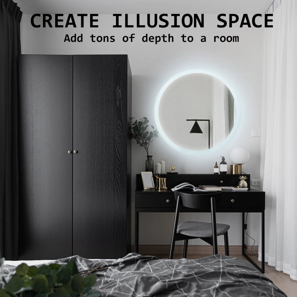 LED Wall Mirror Round Touch Anti-Fog Makeup Decor Bathroom