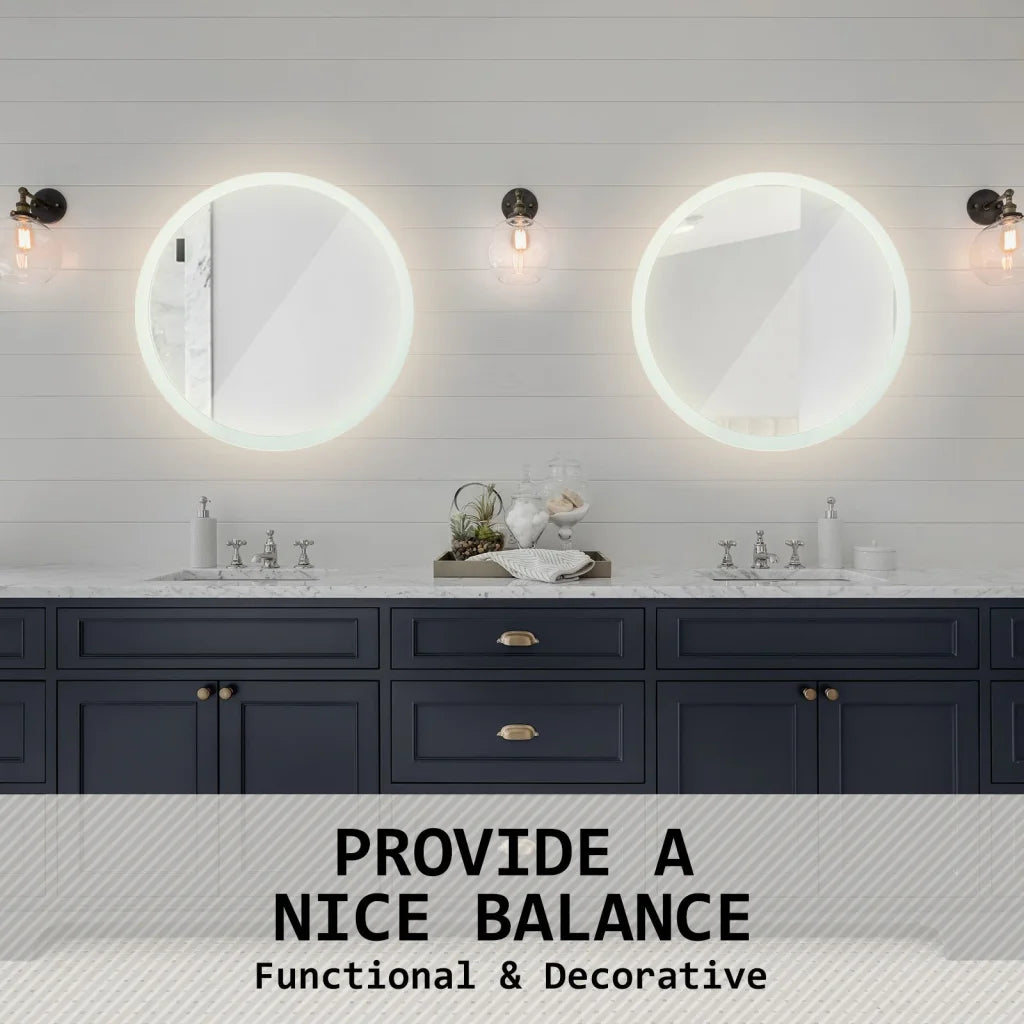 LED Wall Mirror Round Touch Anti-Fog Makeup Decor Bathroom
