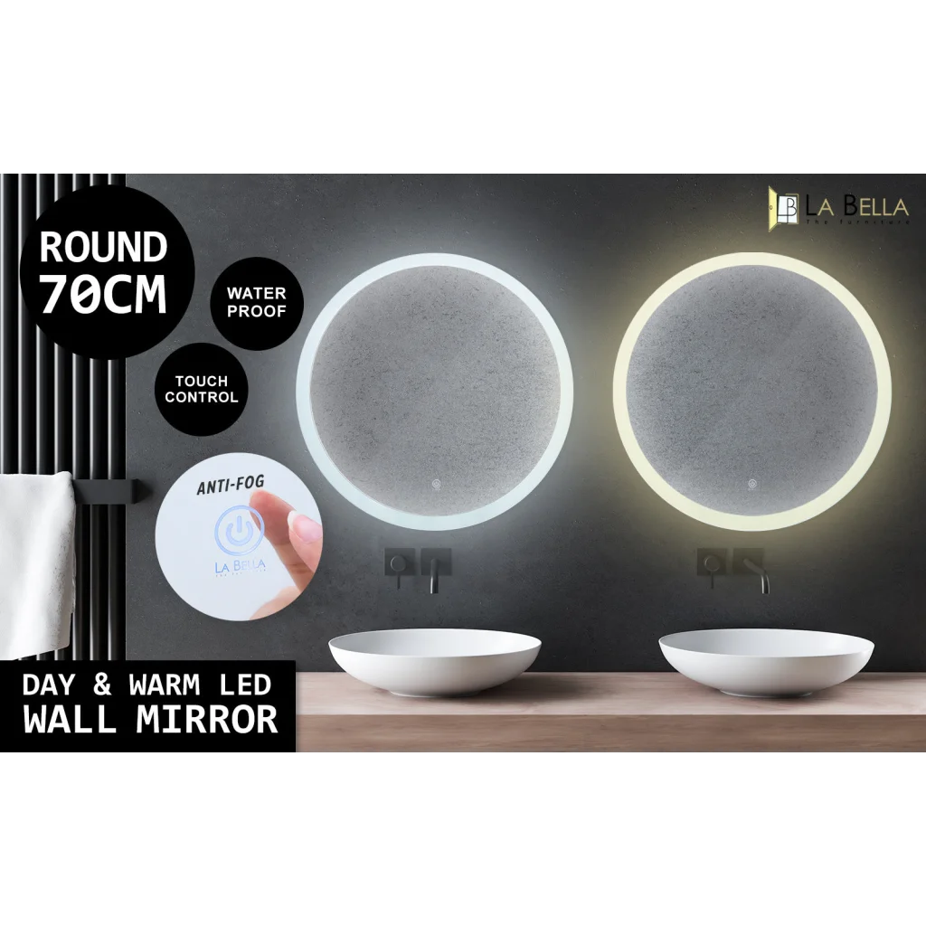 LED Wall Mirror Round Touch Anti-Fog Makeup Decor Bathroom