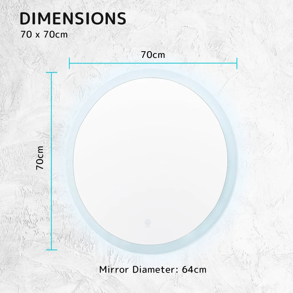 LED Wall Mirror Round Touch Anti-Fog Makeup Decor Bathroom