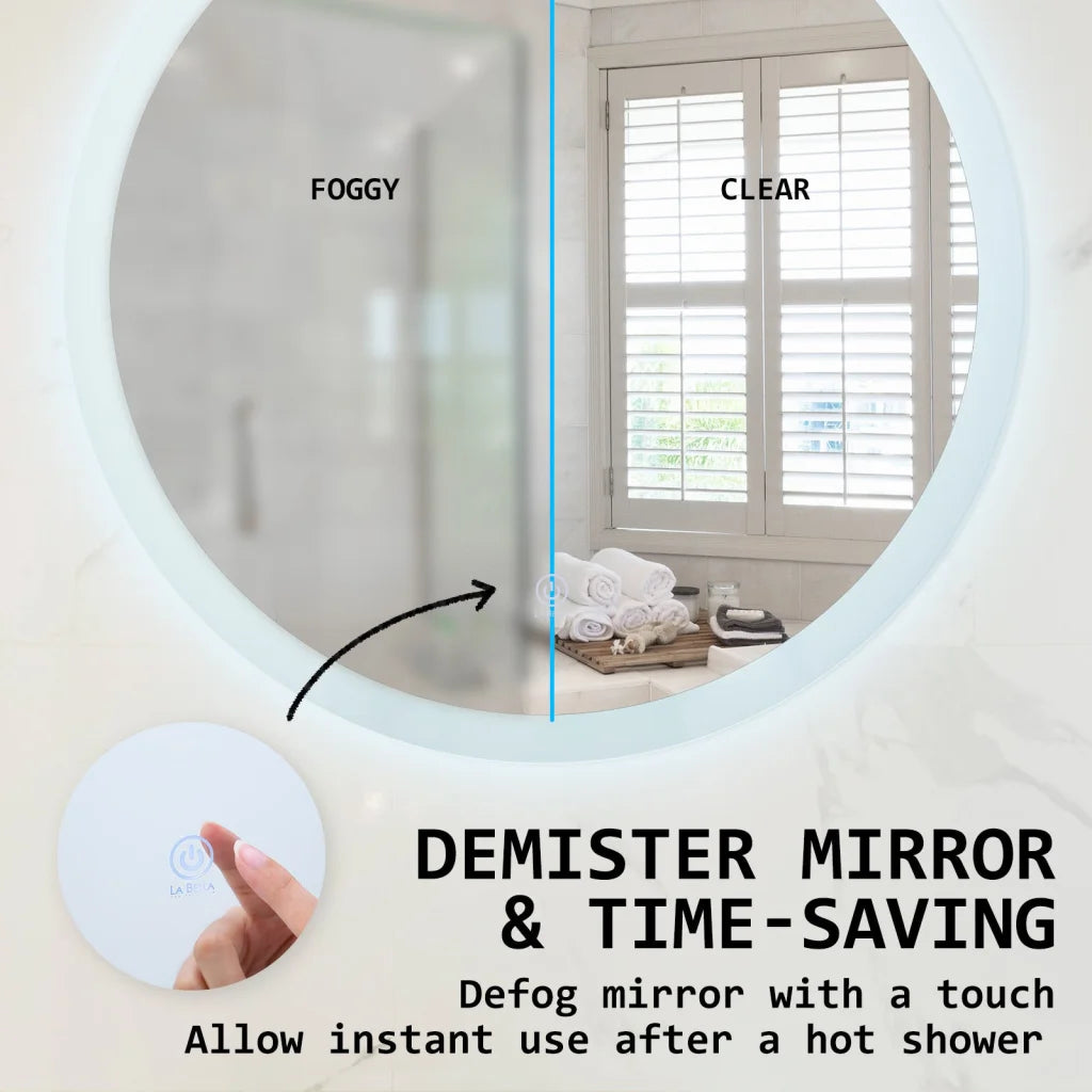 LED Wall Mirror Round Touch Anti-Fog Makeup Decor Bathroom