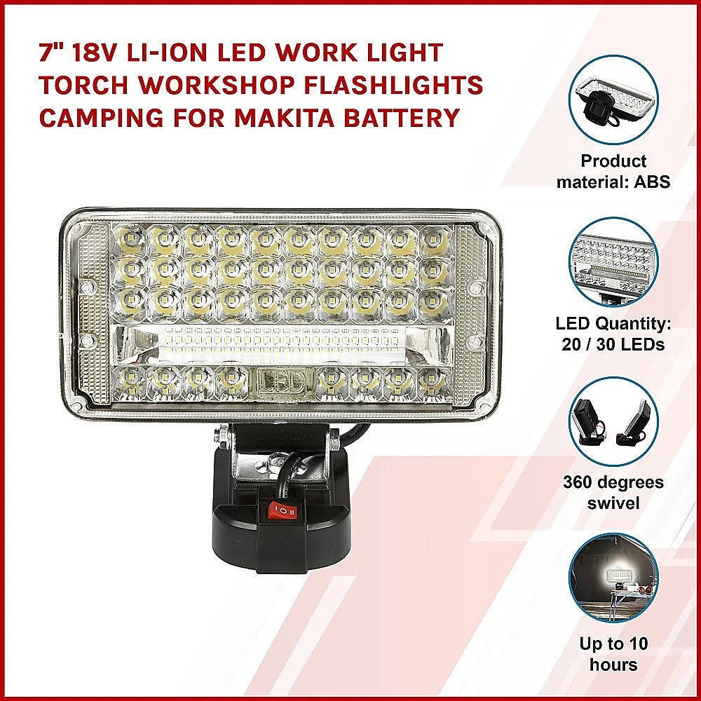 LED Work Light Torch 7’’ 18V Li-ion Workshop Flashlight