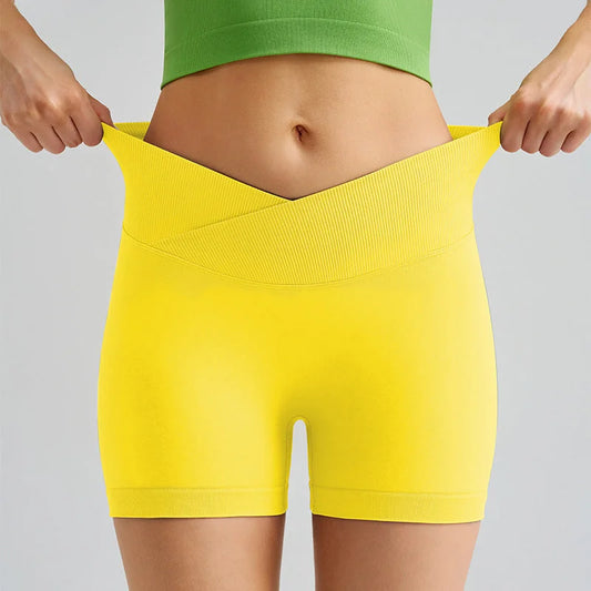 Lemon Yellow Yoga Shorts - Seamless High Waist Tummy