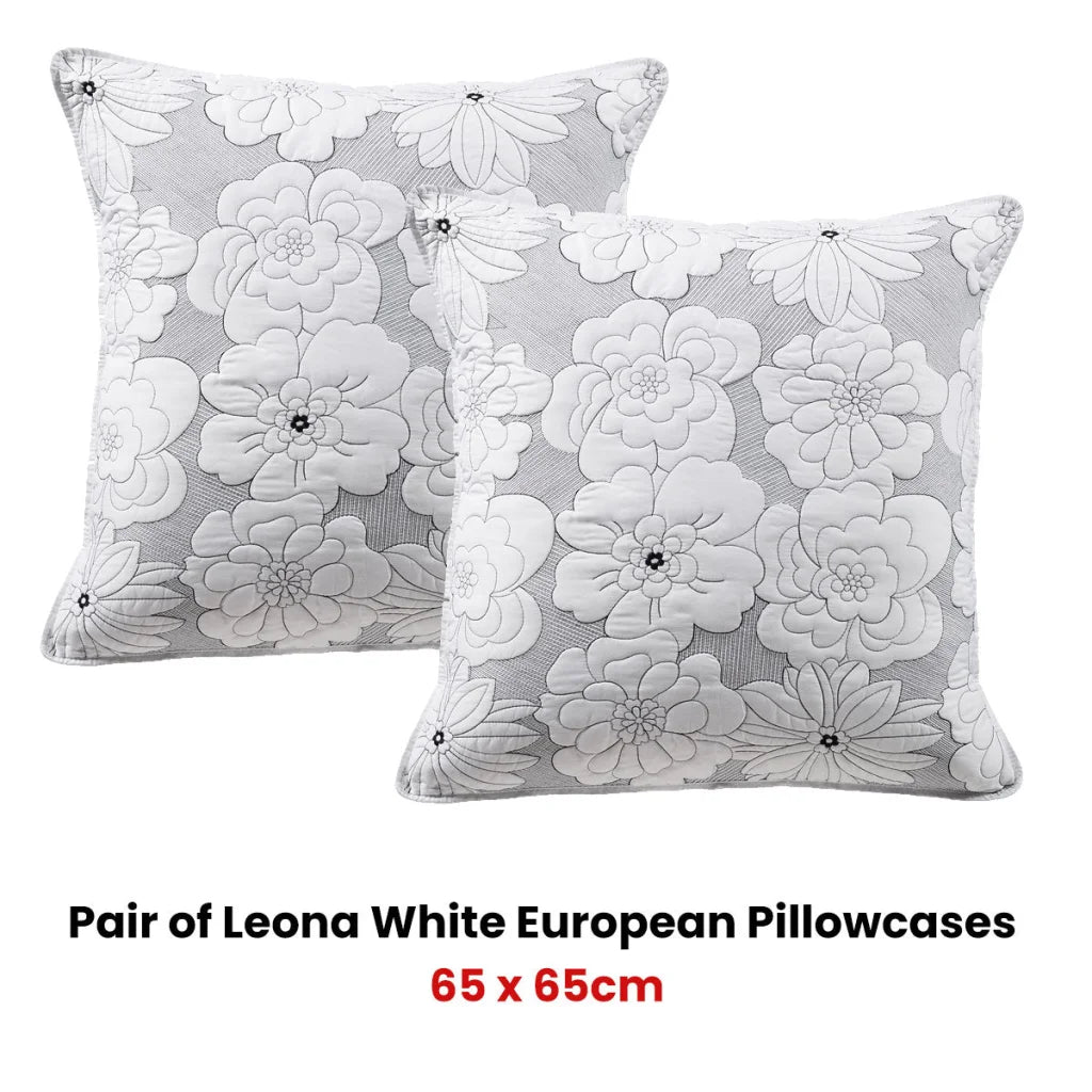 Leona White European Pillowcases Pair - Home & Garden