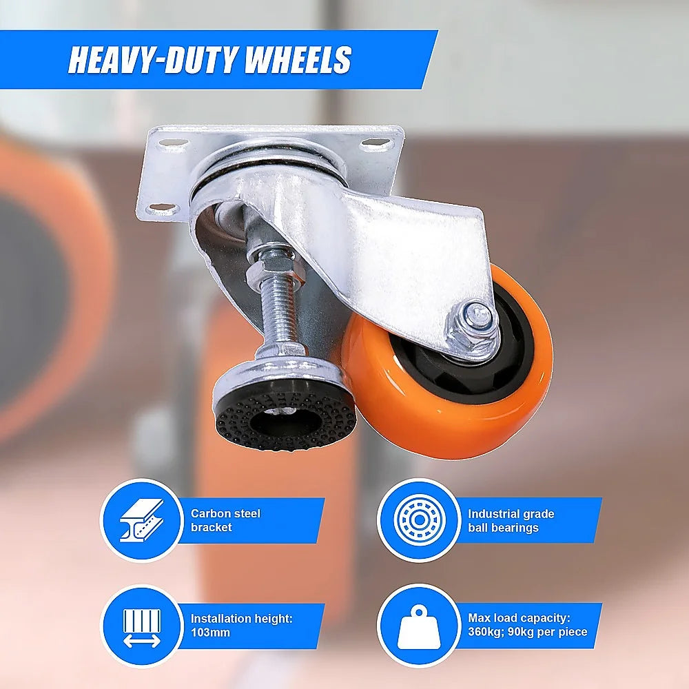 Leveling Casters Swivel Wheels - Set of 4 - 360kg Total