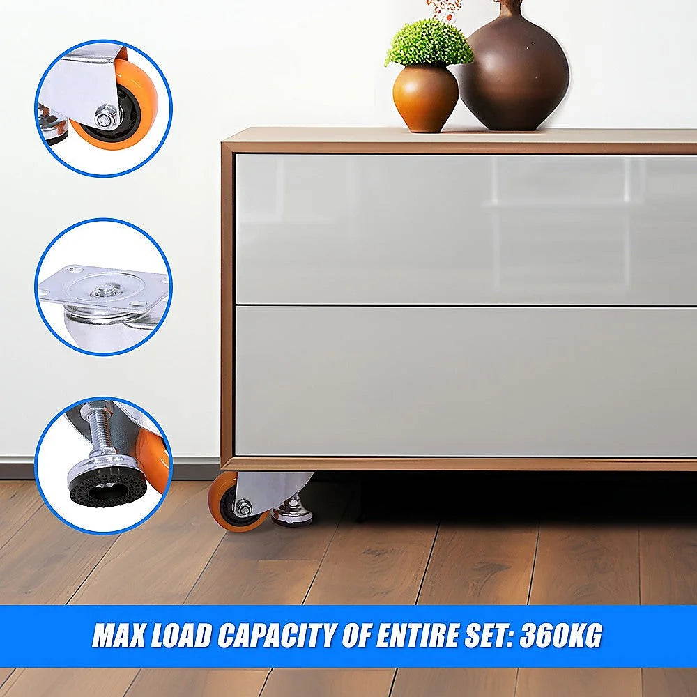 Leveling Casters Swivel Wheels - Set of 4 - 360kg Total