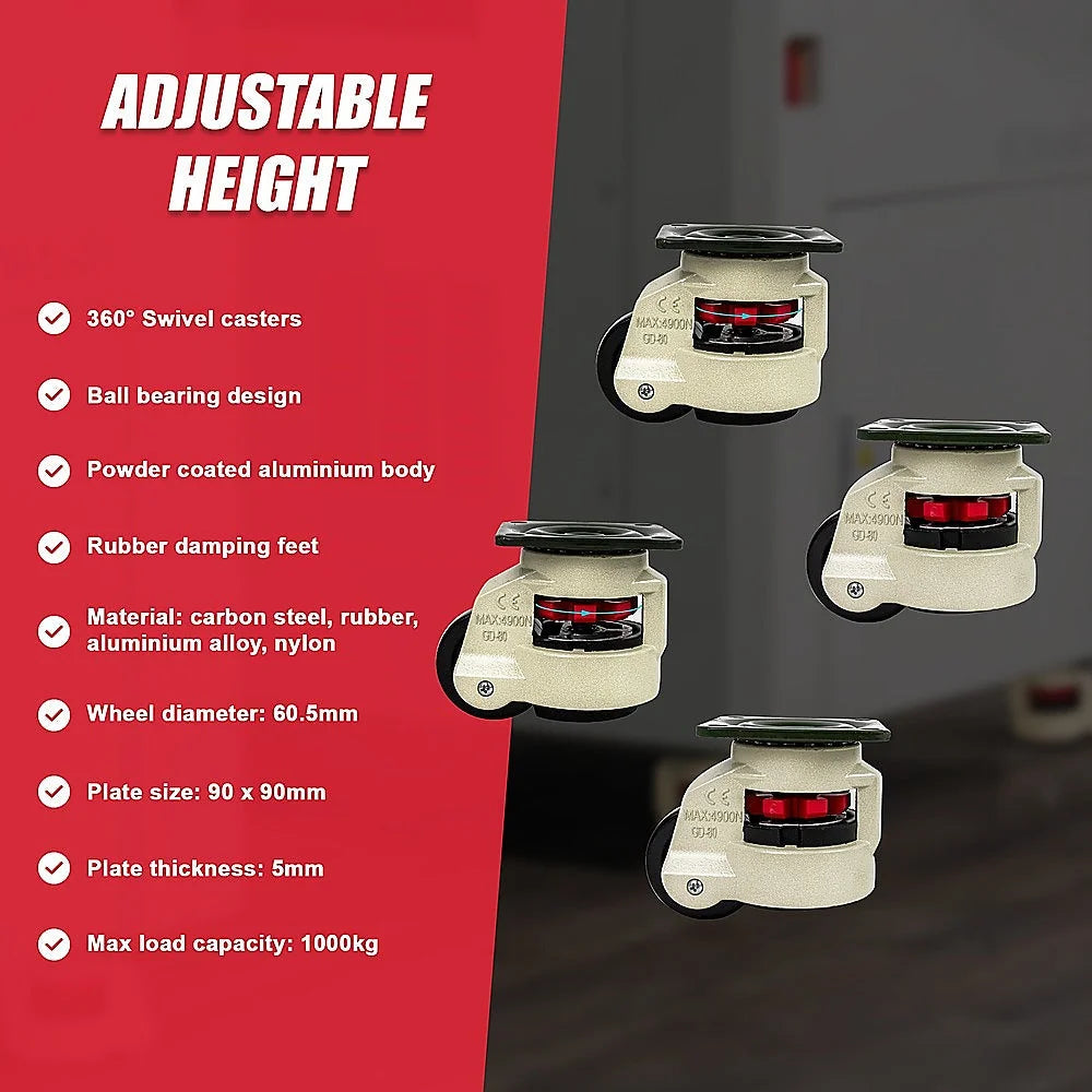 Leveling Casters Swivel Workbench Adjustable Wheel 1000KG