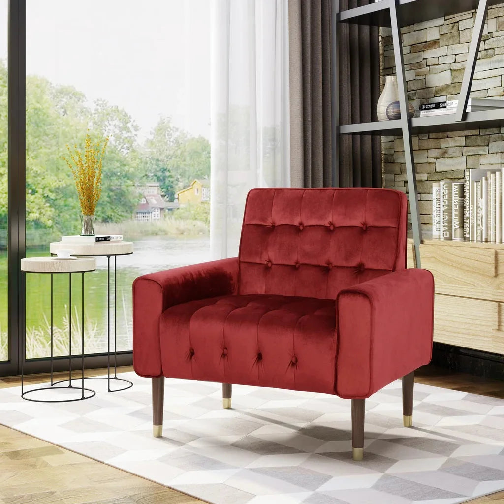 Lewisham Garnet Tufted Velvet Armchair - Furniture > Bar
