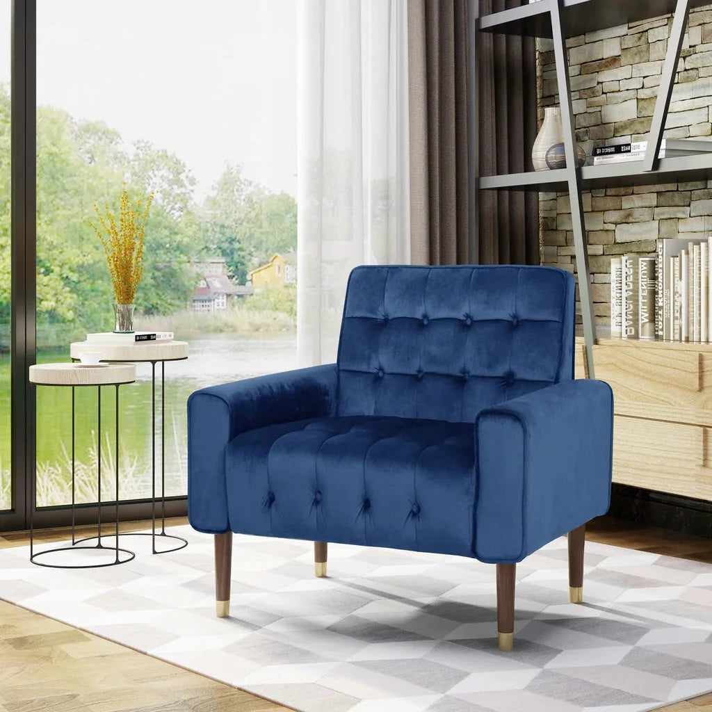 Lewisham Navy Blue Tufted Velvet Armchair - Furniture > Bar