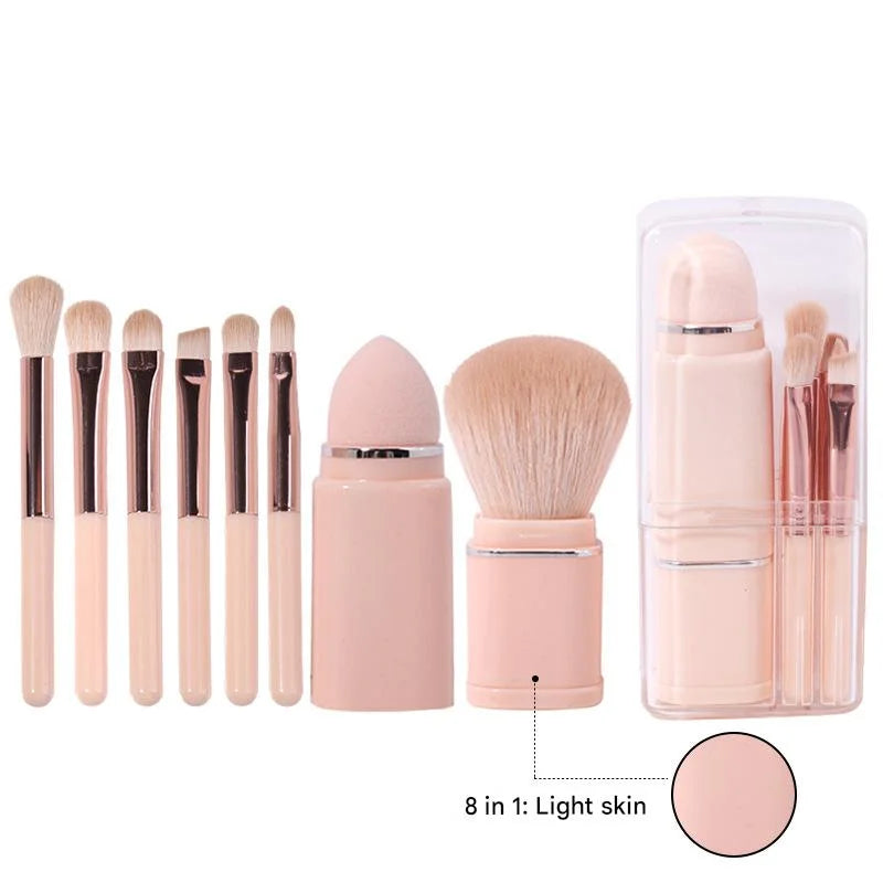 Lighgt Pink Compact 8-in-1 Makeup Brush Set - Portable