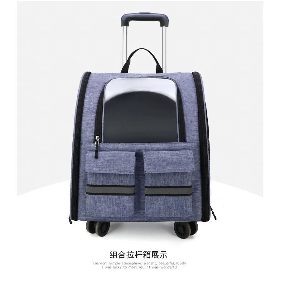 light Blue 3-in-1 Pet Carrier: Rolling Backpack
