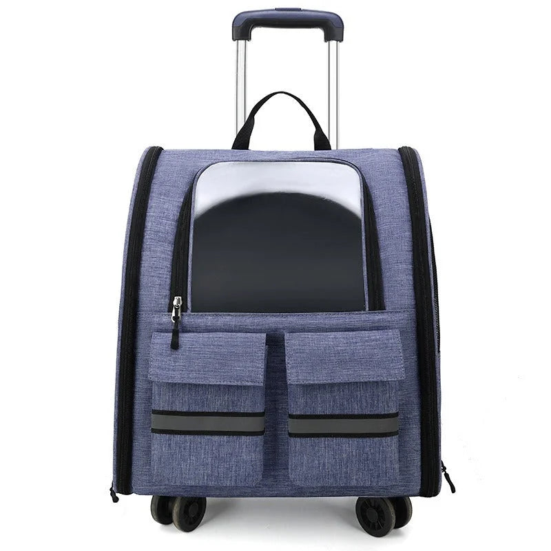 light Blue 3-in-1 Pet Carrier: Rolling Backpack