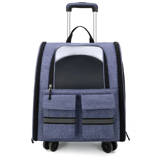 light Blue 3-in-1 Pet Carrier: Rolling Backpack