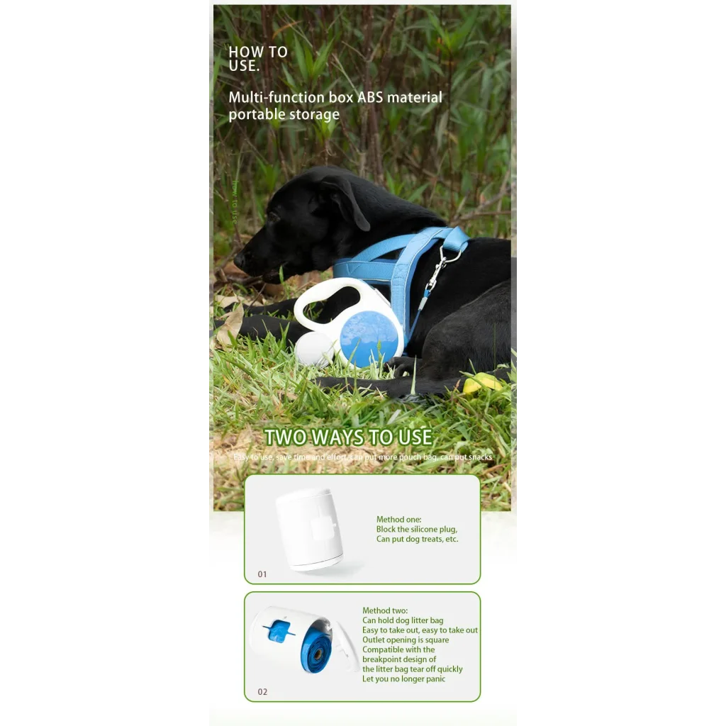 Light blue 5M Retractable Dog Leash - With Small Box