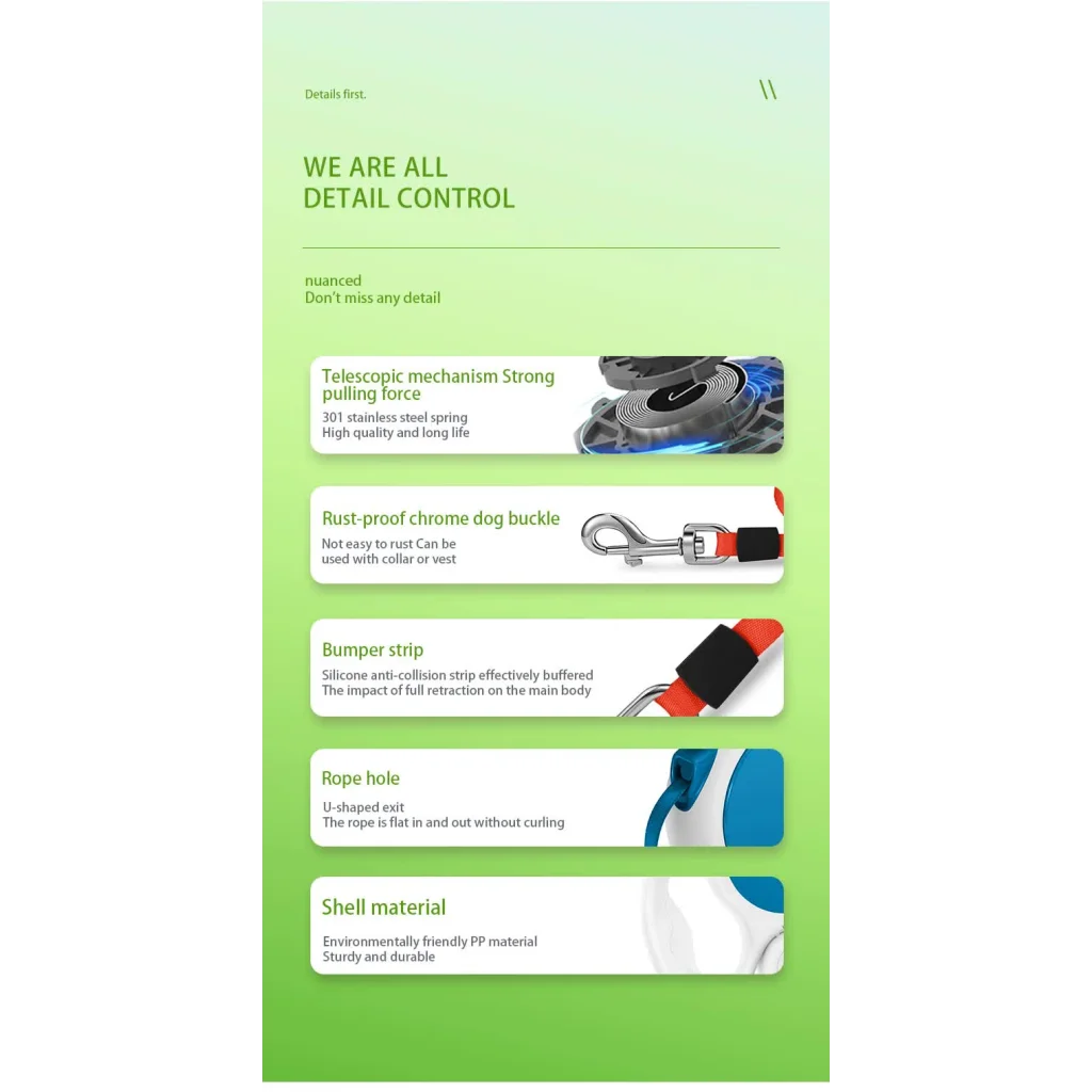 Light blue 5M Retractable Dog Leash - With Small Box