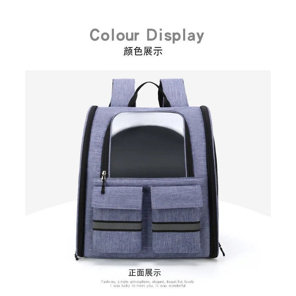 Light Blue Collapsible Pet Carrier Backpack with Trolley