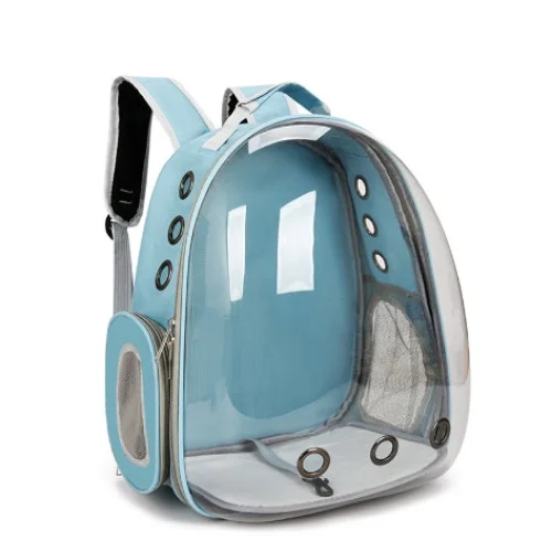Light Blue Pet Carrier Backpack with Transparent Window