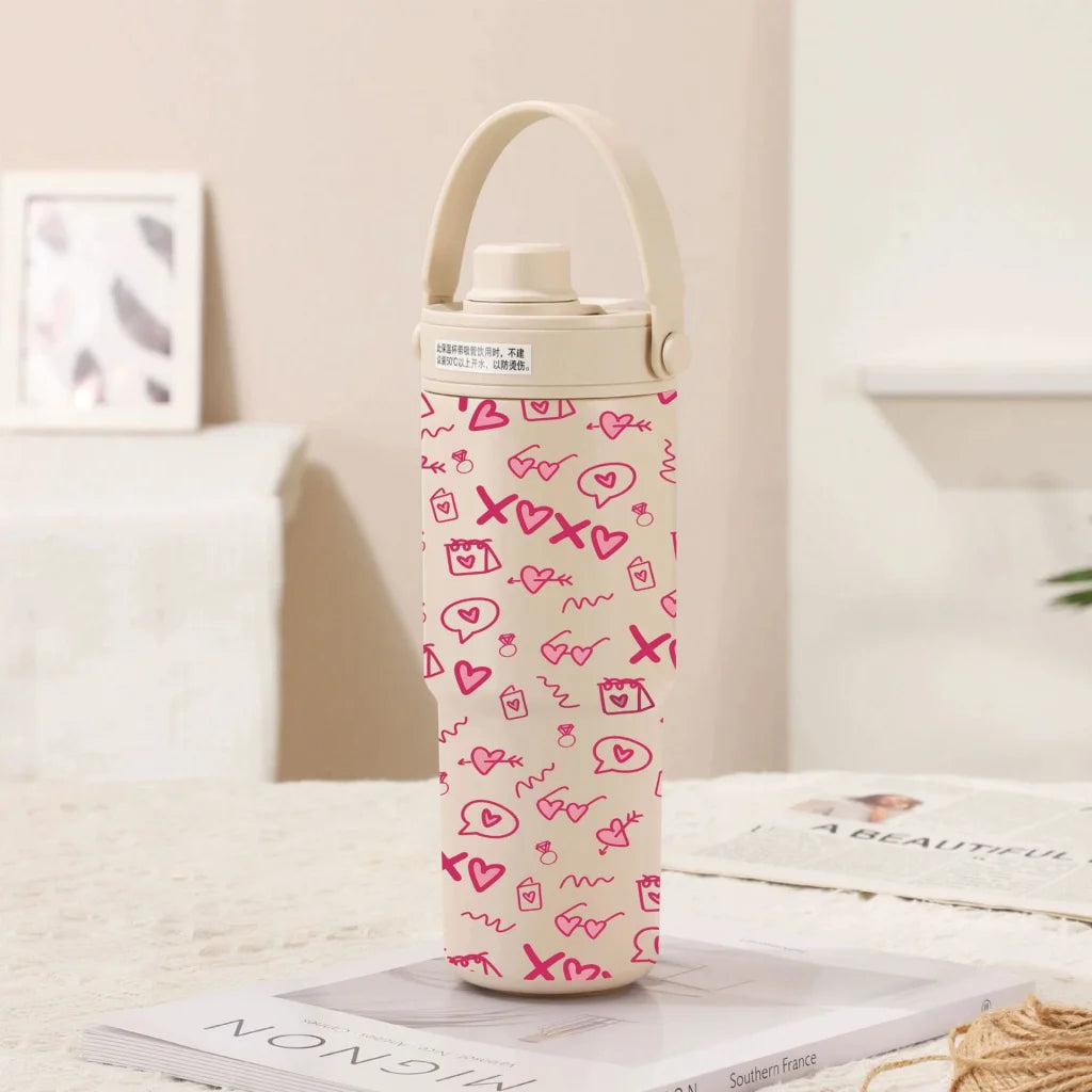 Light Cream Coffee Pink Love 30oz Ceramic Lined