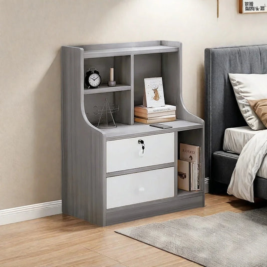 Light Gray Nightstand White Drawer Fronts Secure Storage