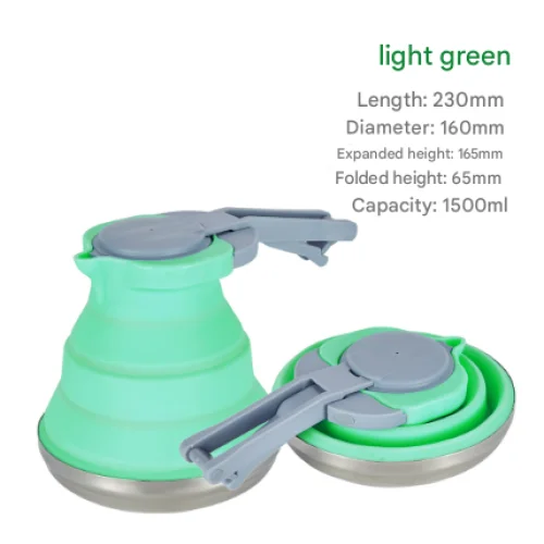 Light Green 1.5L Collapsible Silicone Camping Kettle