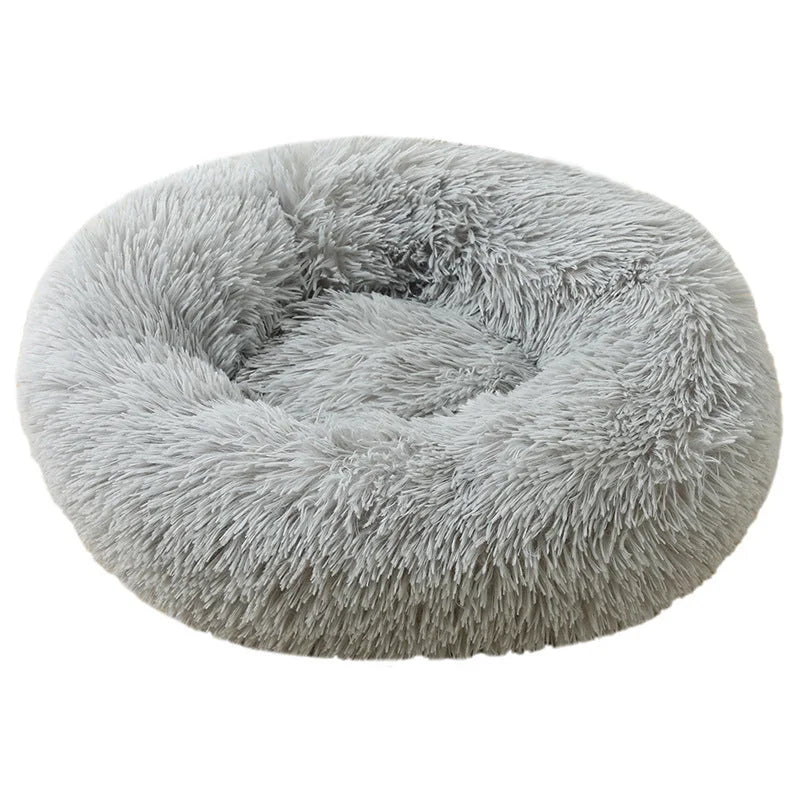 Light Grey 50cm Cozy Round Pet Bed - Plush Cat & Dog Bed