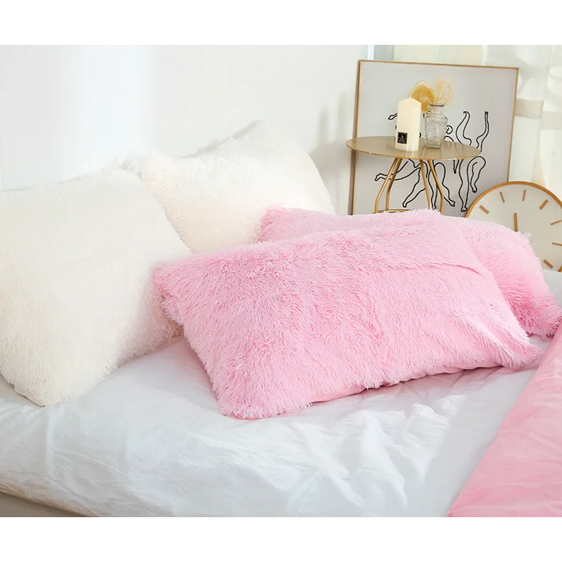 Light Grey Faux Fur Pillowcase Set - Crystal Velvet Plush