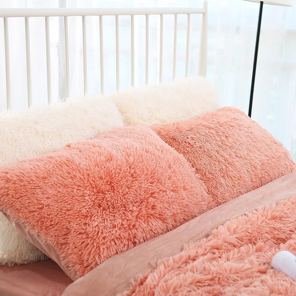 Light Orange Faux Fur Pillowcase Set - Crystal Velvet Plush