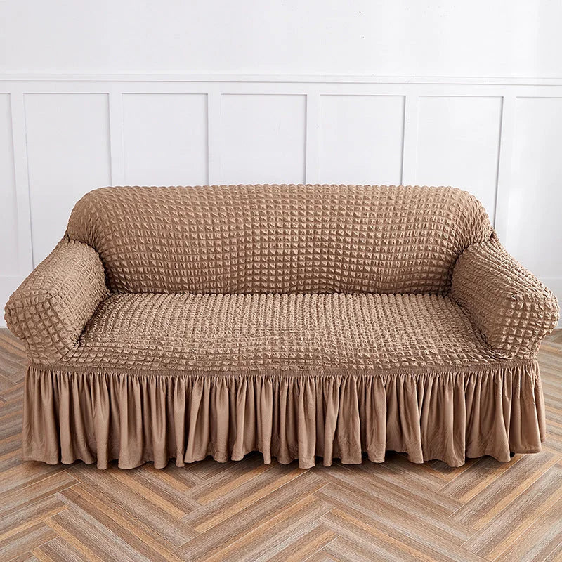 Light Tan Double Sofa Bubble Gauze Sofa Cover with Skirt
