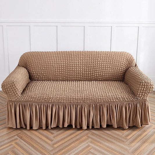 Light Tan Double Sofa Bubble Gauze Sofa Cover with Skirt